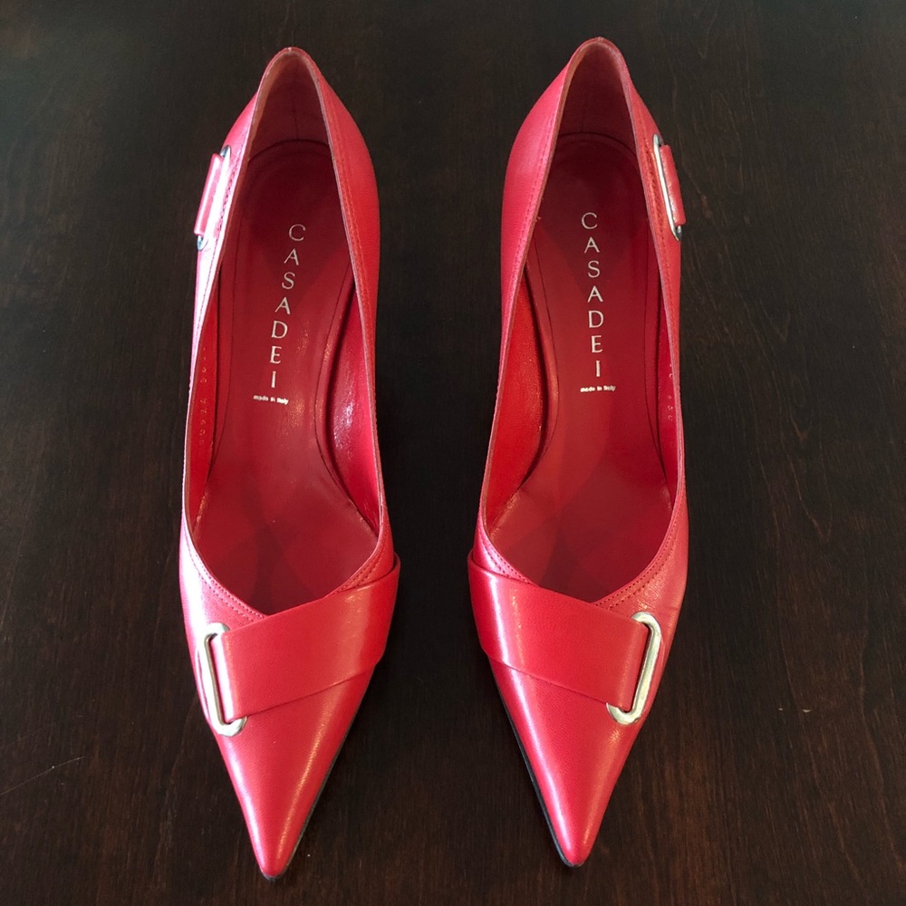 Casadei Strapped Capretto Pumps Size 8, Cherry Red